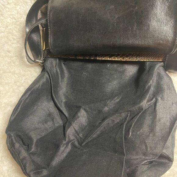 Snakeskin Pattern black and brown synthetic bucket style Shoulder Bag black trim - Picture 12 of 13